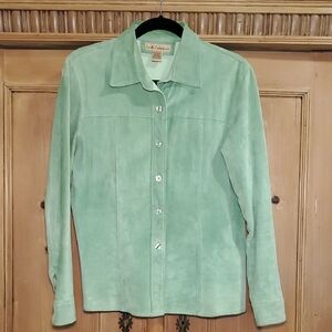 Luxurious Suede Button Down Shirt - Mint Green